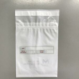 ENVELOPE PLÁSTICO COM FECHO ZIP ABA E FITA PARA KIT COLETA DE MATERIAL BIOLÓGICO
