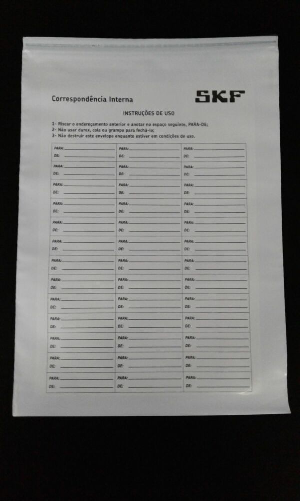ENVELOPE PLÁSTICO DE CORRESPONDENCIA INTERNA COM FECHO TRILHO