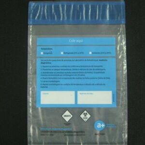 ENVELOPE PLÁSTICO PARA COLETA DE MATERIAL BIOLÓGICO CONGELADO REFRIGERADO AMBIENTE COM ABA E FITA COM BOLSA CANGURU 1
