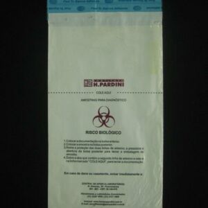 ENVELOPE PLÁSTICO PARA COLETA DE MATERIAL BIOLÓGICO MBL  COM ABA E FITA COM BOLSA CANGURU IMPRESSO 4