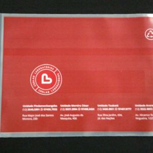 ENVELOPE PLÁSTICO PARA ENTREGA DE EXAMES DE DIAGNÓSTICO COM JANELA ABA E FITA 16