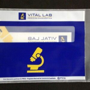 ENVELOPE PLÁSTICO PARA ENTREGA DE EXAMES DE DIAGNÓSTICO COM JANELA ABA E FITA 11