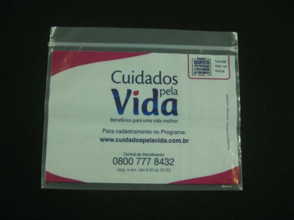 SACO PLÁSTICO COM FECHO ZIP PARA AÇÕES PROMOCIONAIS DE LABORATÓRIOS E INDÚTRIA FARMACÊUTICA