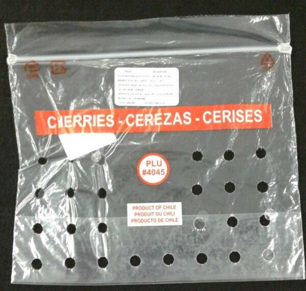 SACO PLÁSTICO COM FECHO ZIP PARA FRUTAS, CEREJAS, UVAS E OUTRAS