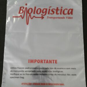 SACO PLÁSTICO COM FECHO ZIP PARA TRANSPORTE DE MATERIAL BIOLOGICO MBL PARA EXAMES