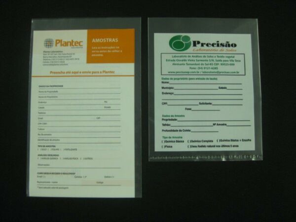 SACO PLÁSTICO PARA AMOSTRA DE COLETA  SOLOS,GRÃOS, FOLHAS, FERTILIZANTES E OUTROS COM ABERTURA NA PARTE SUPERIOR