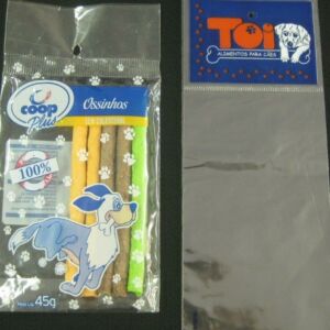 SACO PLÁSTICO PARA BISCOITOS PALITOS E OSSOS PARA PET DOG COM SOLAPA E FURO PARA DISPLAY