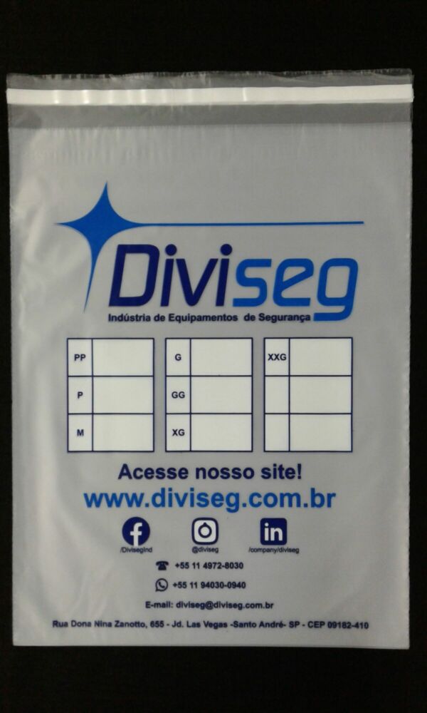 SACO PLÁSTICO PARA EQUIPAMENTOS DE PROTEÇÃO INDIVIDUAL EPIS, MÁSCARA, RESPIRADOR, FILTRO, LUVAS, BOTAS, ÓCULOS, UNIFORMES, ETC, COM ABA E FITA - Image 2