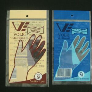 SACO PLÁSTICO PARA LUVAS DE LATEX E VINIL SILICONIZADA COM SOLAPA E FURO PARA DISPLAY COM ABERTURA NA PARTE INFERIOR
