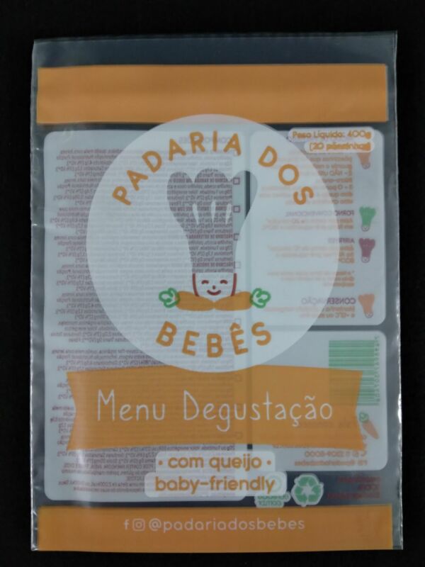 SACO PLÁSTICO PARA MENU DEGUSTAÇÃO COM QUEIJO CONGELADO PARA BEBES
