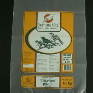 SACO PLÁSTICO PARA RAÇÃO ANIMAL  DE PASSÁROS PARA 10 KG ABERTURA NA PARTE SUPERIOR