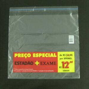 SACO PLÁSTICO PARA REVISTAS  E JORNAIS COM ABA E FITA
