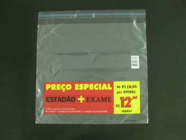 SACO PLÁSTICO PARA REVISTAS  E JORNAIS COM ABA E FITA