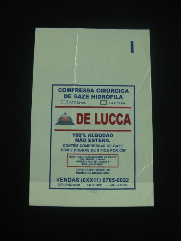 SACO PLÁSTICO PARA COMPRESSA CIRURGÍCA GAZE, ALGODÃO E FITAS