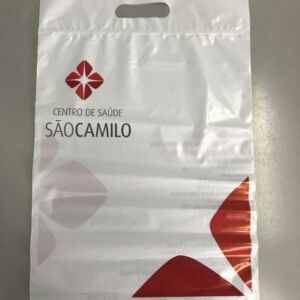 SACOLA PLÁSTICA ALÇA BOCA VAZADA COM FECHO ZIP PARA CLÍNICAS, HOSPITAIS E LABORATÓRIOS
