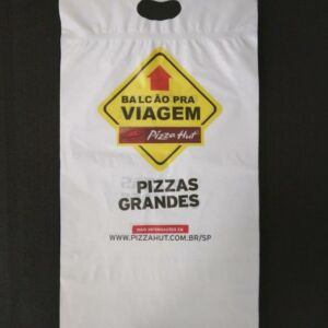 SACOLA PLÁSTICA ALÇA BOCA VAZADA PARA CAIXAS DE PIZZA E ESFIHAS