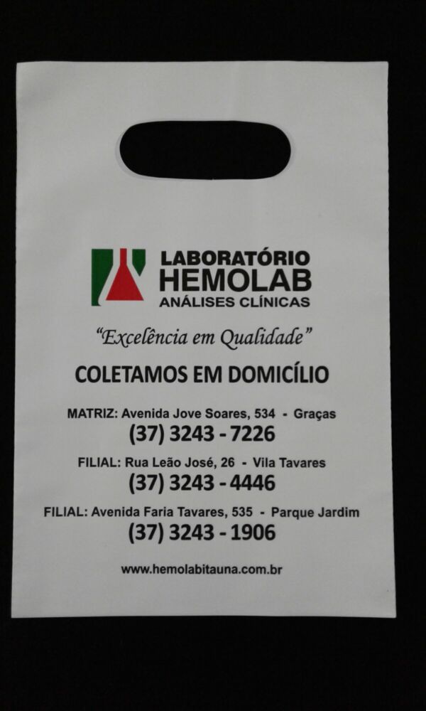 SACOLA PLÁSTICA ALÇA BOCA VAZADA PARA CLÍNICAS DE IMAGEM E DIAGNÓSTICOS