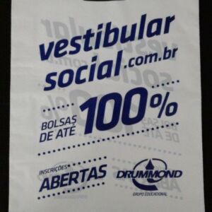 SACOLA PLÁSTICA ALÇA BOCA VAZADA PARA CURSINHOS, COLÉGIOS, FACULDADES, UNIVERSIDADES AÇÃO PROMOCIONAL