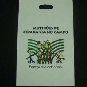 SACOLA PLÁSTICA ALÇA BOCA VAZADA PARA FEIRAS E EVENTOS AÇÃO PROMOCIONAL