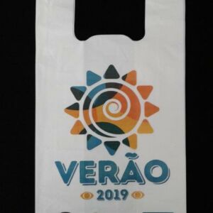 SACOLA PLÁSTICA ALÇA CAMISETA PARA  COLETA DE LIXO DE PRAIA AÇÃO PROMOCIONAL