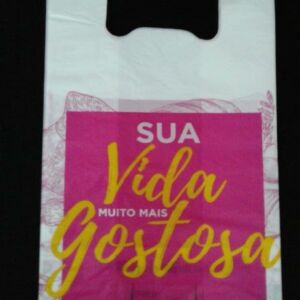 SACOLA PLÁSTICA ALÇA CAMISETA PARA LOJAS DE DOCES E CONFEITARIA
