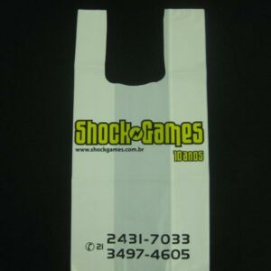 SACOLA PLÁSTICA ALÇA CAMISETA PARA LOJAS DE GAMES, ACESSÓRIOS E EQUIPAMENTOS ELETRÔNICOS