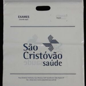SACOLA PLÁSTICA COM FECHO TRILHO ALÇA BOCA VAZADA PARA CLÍNICAS, HOSPITAIS E LABORATÓRIOS