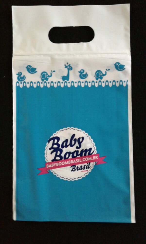 SACOLA PLÁSTICA COM FECHO ZIP ALÇA BOCA VAZADA COM FECHO ZIP PARA LOJAS DE ARTIGOS DE BEBES
