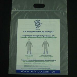SACOLA PLÁSTICA COM FECHO ZIP ALÇA BOCA VAZADA PARA EPIS, CONJUNTO DE PROTEÇÃO, MACACÃO COM TOUCA CONTRA AGROTÓXICOS