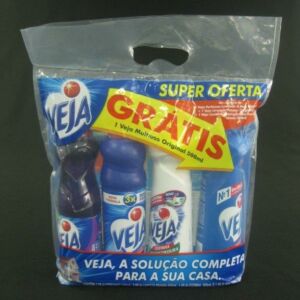 SACO OU SACOLA PLÁSTICA PARA  KIT PROMOCIONAL DE PRODUTOS DE LIMPEZA E HIGIENE COM ALÇA BOCA VAZADA E COM SANFONA DE FUNDO